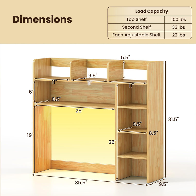 Giantex 35.5" Desktop Bookshelf with LED Lights