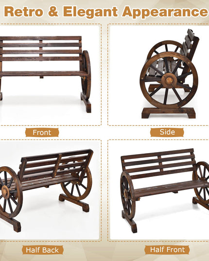 Giantex Outdoor Bench Wooden Wagon Wheel Bench, 2-Person Outdoor Garden Bench