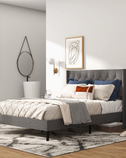 Giantex Full Size Linen Fabric Upholstered Platform Bed Frame