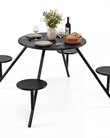 Giantex Round Picnic Table Set with 4 Built-in Seats and 1.77" Umbrella Hole