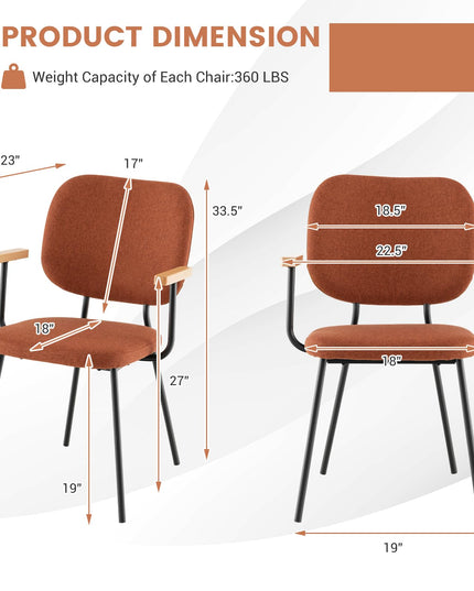 Modern Fabric Dining Chair Set of 2, Padded Armchairs with Linen Fabric