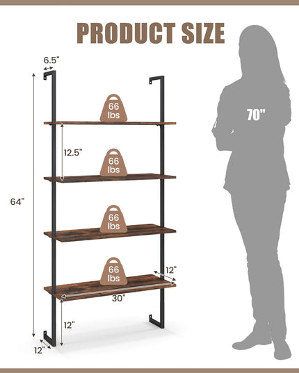 Giantex 4 Tier Modern Wall Mounted Bookshelf Set