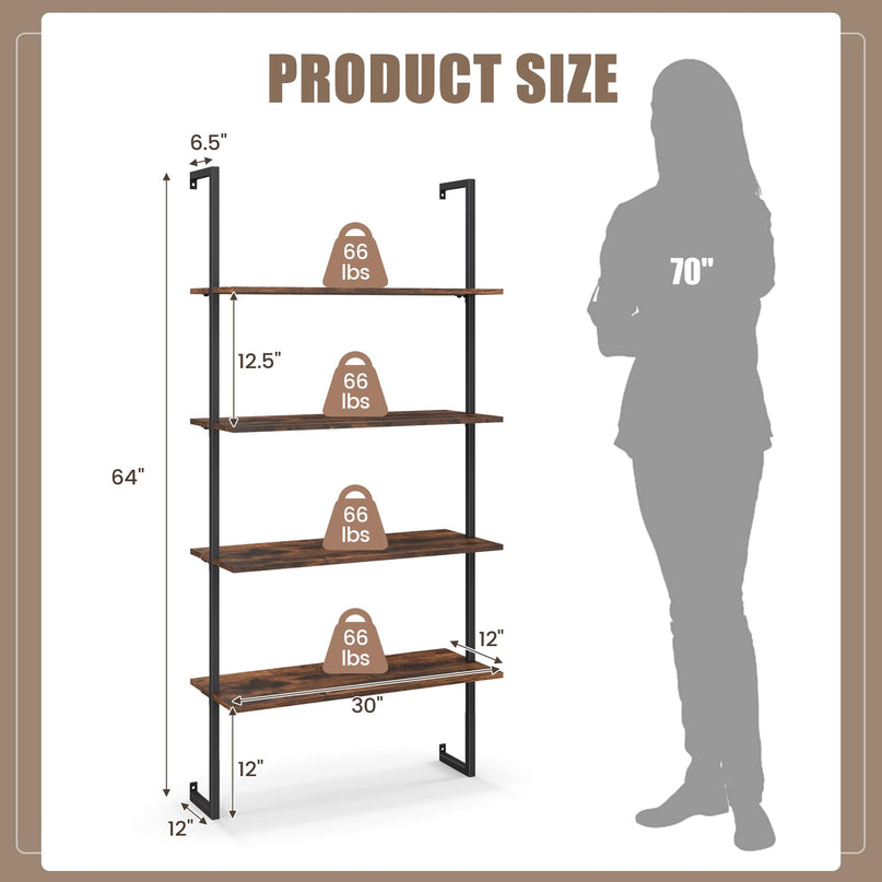 Giantex 4 Tier Modern Wall Mounted Bookshelf Set