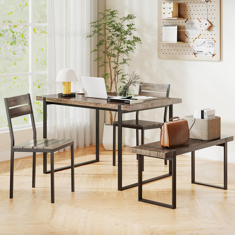 Giantex Ensemble Table de Salle à Manger pour 4 Personnes Table de Cuisine Rectangulaire de 119 cm