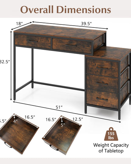 Giantex Reversible Computer Desk with 5 Drawers