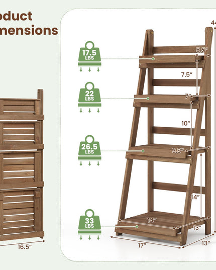 GIANTEX 4-Tier Foldable Wooden Plant Stand