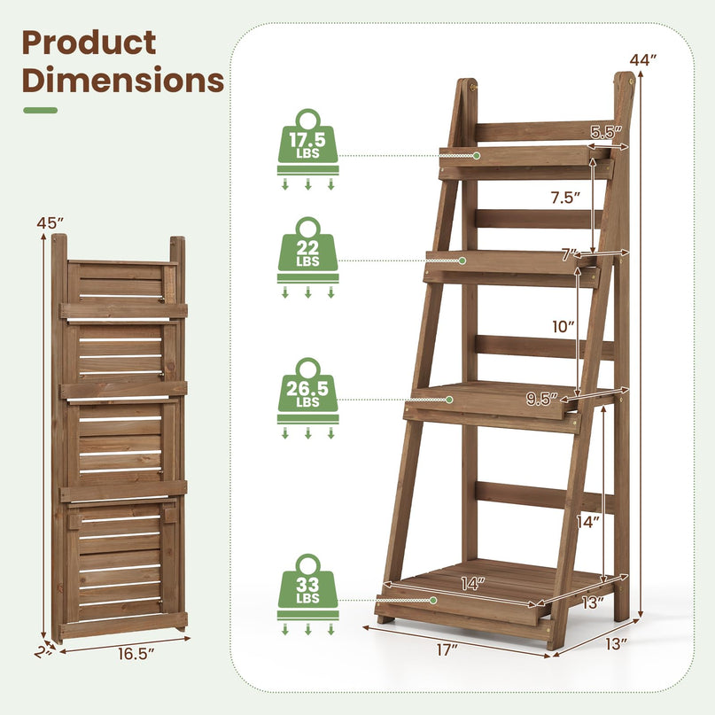 GIANTEX 4-Tier Foldable Wooden Plant Stand
