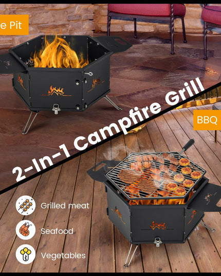 Giantex Fire Pit Grill, Outdoor Fire Pit with Removable 360° Swivel Cooking Grate