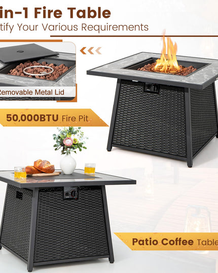 Giantex 35" Rattan Propane Gas Fire Pit - Outdoor Gas Fire Table