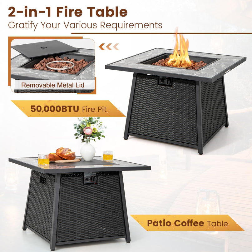 Giantex 35" Rattan Propane Gas Fire Pit - Outdoor Gas Fire Table