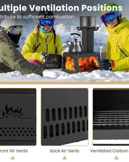 Giantex Portable Camping Wood Stove - Mini Wood Burning Stove w/ 2 Cooking Positions