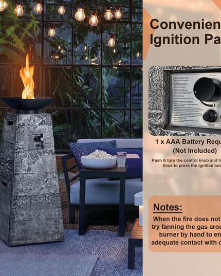Giantex Outdoor Propane Fire Pit - 48 Inch Propane Fire Bowl Column with Lava Rocks & PVC Cover, 30,000 BTU Heat Output