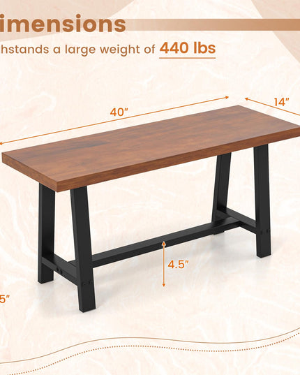 Giantex 40” Wood Dining Bench, 2 Person Entryway Shoe Bench with Metal Frame, Rectangular End of Bed Bench