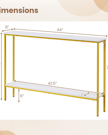 Giantex Gold Console Table with Shelf, 44" Narrow Entryway Table w/Dual Anti-Tipping Kits & Golden Metal Frame