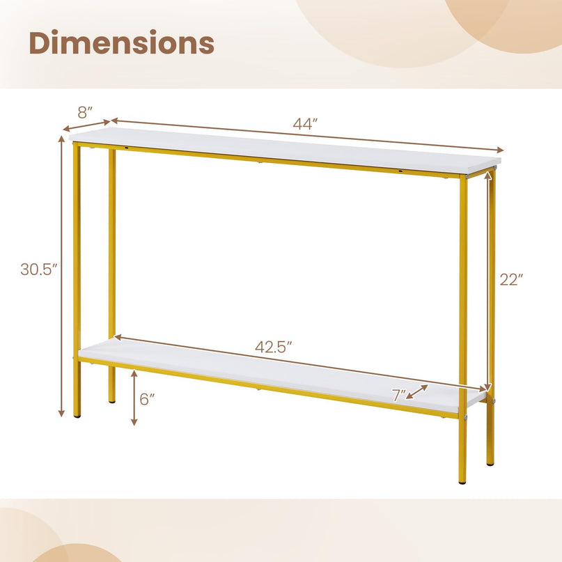Giantex Gold Console Table with Shelf, 44" Narrow Entryway Table w/Dual Anti-Tipping Kits & Golden Metal Frame