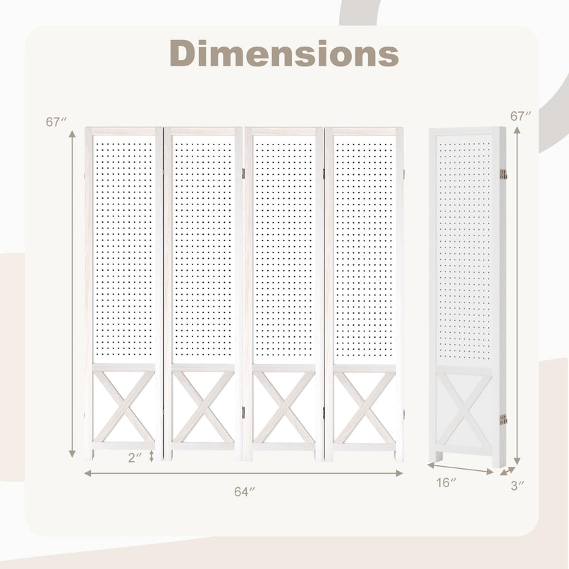 Giantex 4/6 Panel Pegboard Room Divider | 5.6FT Folding Privacy Screen with Peg Board Storage