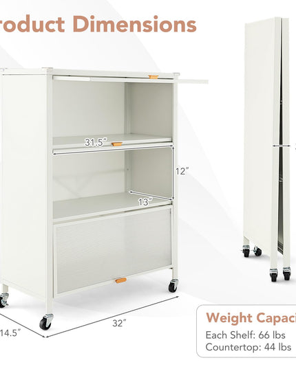 Giantex 4-Tier Kitchen Storage Cabinet, Mobile Folding Kitchen Bakers Rack with Flip-up PC Doors