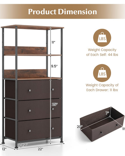 Giantex Corner Shelf with 3 Storage Drawers - 3-Tier Bookshelf with Height Adjustable Upper Shelf