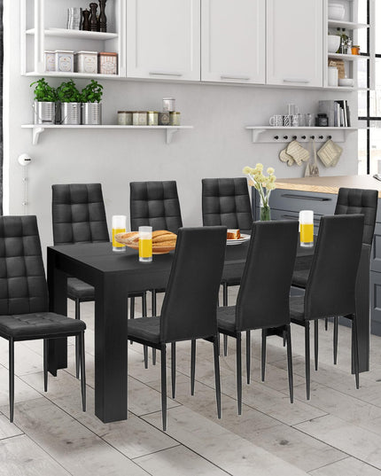 Giantex Wood Rectangular Table with 8 Upholstered Chairs Set Black Dining Room Table Set