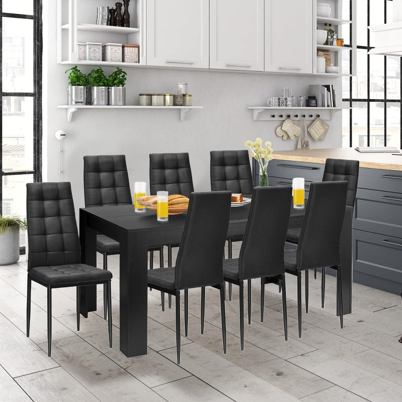 Giantex Wood Rectangular Table with 8 Upholstered Chairs Set Black Dining Room Table Set