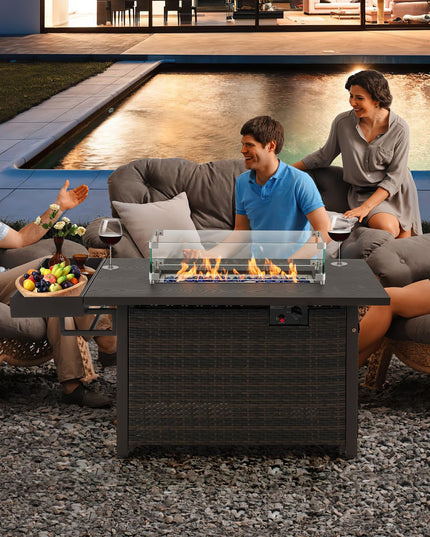 Giantex 52" Outdoor Propane Fire Pit - 50,000 BTU Wicker Patio Gas Fire Table w/Lid