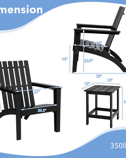Giantex Wood Adirondack Chair & Side Table Set, Patio Bistro Set with Slatted Design