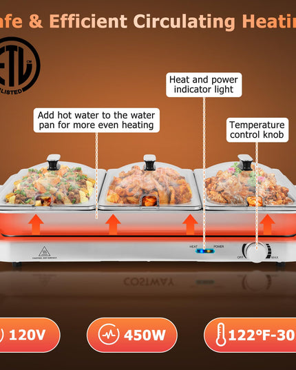 Giantex Buffet Server & Electric Food Warmer, 2-in-1 Food Warming Tray, Adjustable Temperature