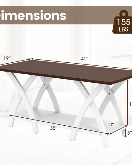 Giantex 2 Tier Wood Center Table with Storage Shelf & X Shaped Support Legs