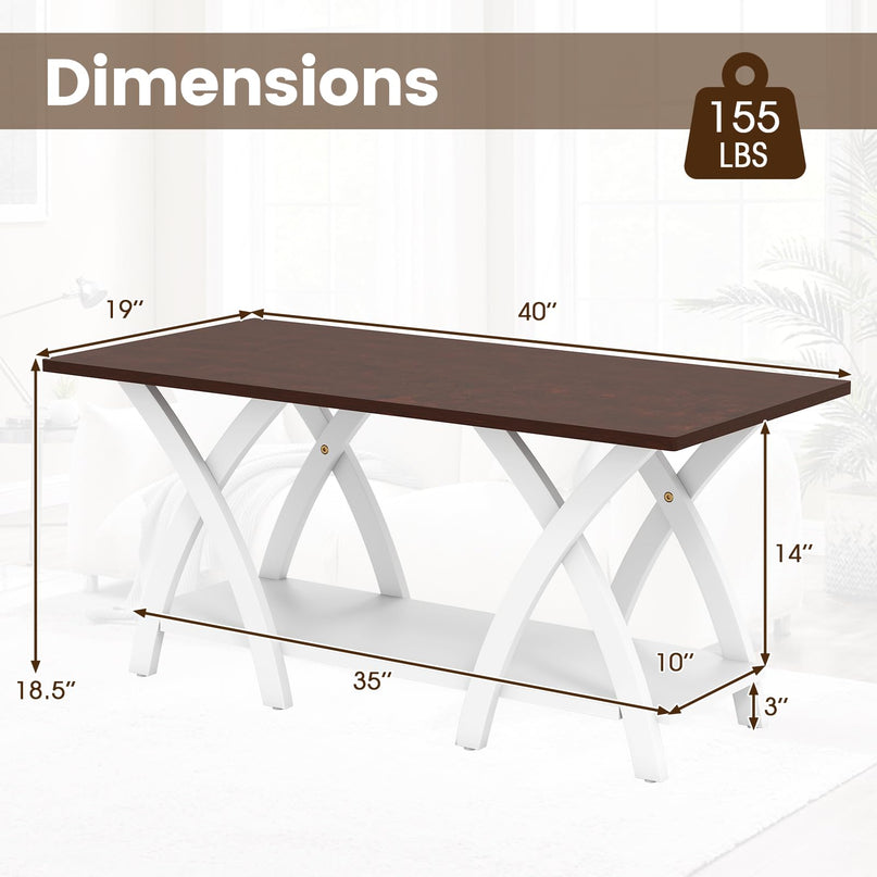 Giantex 2 Tier Wood Center Table with Storage Shelf & X Shaped Support Legs