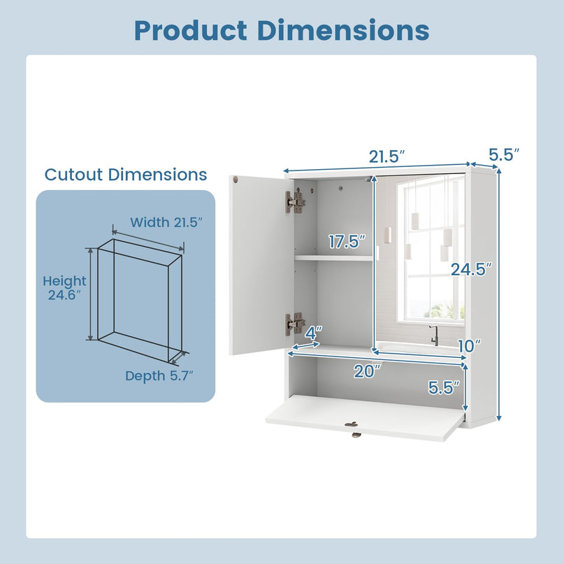 Giantex Medicine Cabinet, Bathroom Wall Mount Cabinet with Mirrored Door