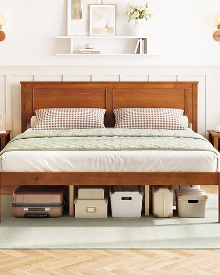 Giantex Mid-Century Modern Wood Queen/Full/Twin Size Bed Frame with Headboard