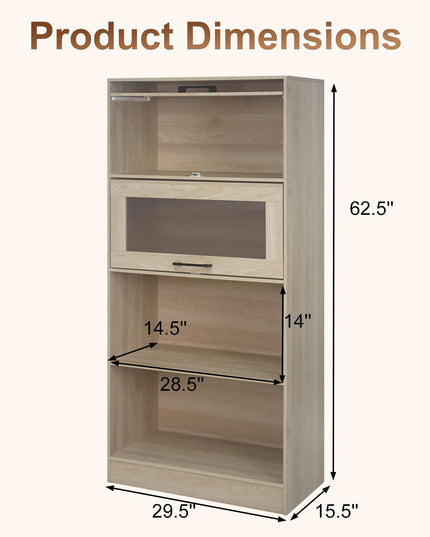 Giantex 4-Tier Tall Bookcase with Flip-up Doors
