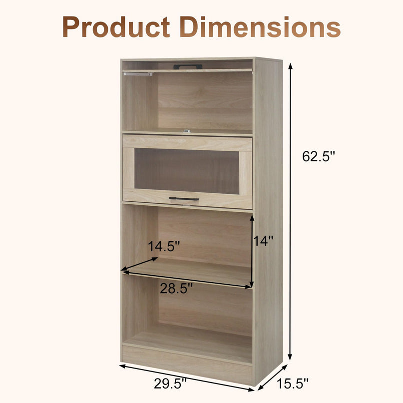 Giantex 4-Tier Tall Bookcase with Flip-up Doors