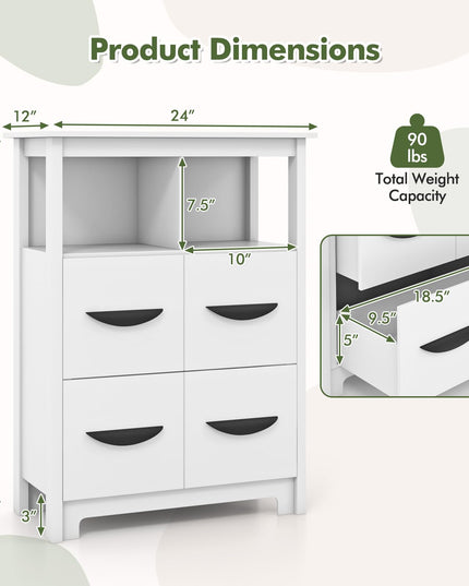 Giantex Storage Cabinet with Large Drawers, Open Storage Compartments, Anti-Tipping Kit, White