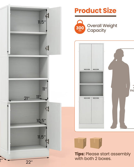 Giantex Kitchen Pantry Cabinet, 75” Tall Freestanding Cupboard with Doors & Shelves