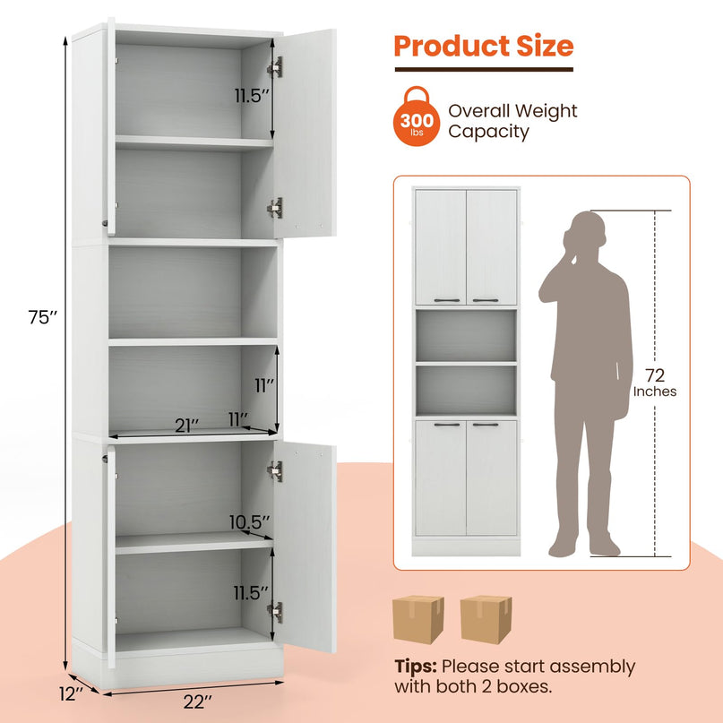 Giantex Kitchen Pantry Cabinet, 75” Tall Freestanding Cupboard with Doors & Shelves