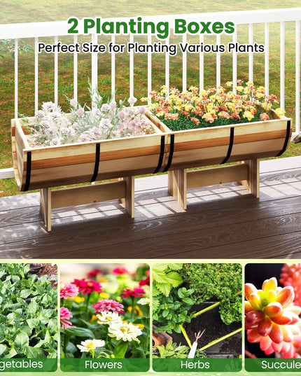 Giantex Half Barrel Acacia Wood Planter Box for Flower Vegetable Fruit