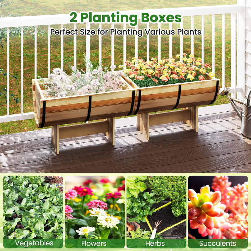 Giantex Half Barrel Acacia Wood Planter Box for Flower Vegetable Fruit