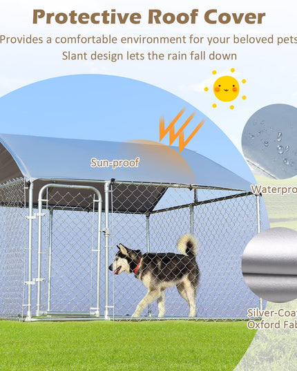 Giantex Outdoor Dog Kennel with Roof, 7.5ft Dog Fence with Door and Waterproof Cover