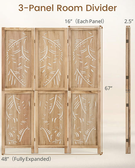 GIANTEX Boho Room Divider with Carved Palm Leaf Pattern