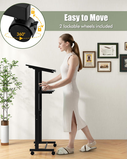 Giantex Mobile Lectern Podium, Height Adjustable Rolling Laptop Cart with Tilting Tabletop