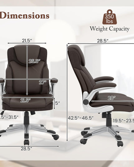 Giantex Executive Office Chair, PU Leather Ergonomic Desk Chair with Flip-up Armrests and Height Adjustable