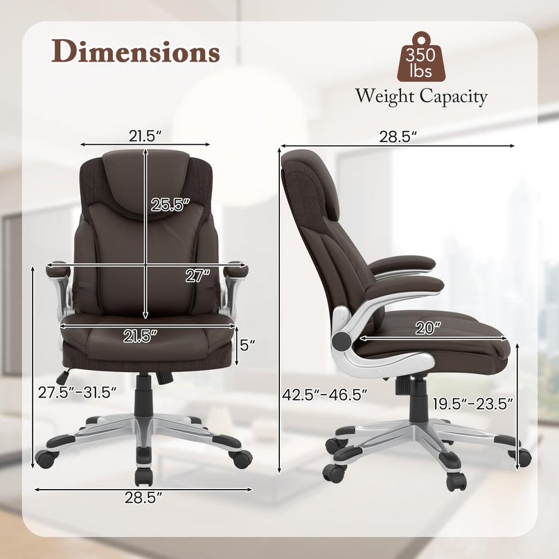Giantex Executive Office Chair, PU Leather Ergonomic Desk Chair with Flip-up Armrests and Height Adjustable
