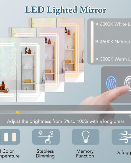 Giantex  LED Lighted Bathroom Mirror Cabinet with 3 Light Colors