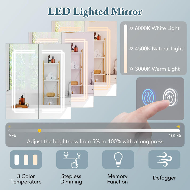 Giantex  LED Lighted Bathroom Mirror Cabinet with 3 Light Colors