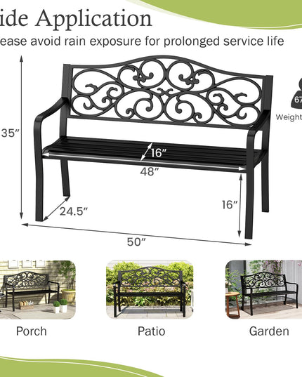 Giantex Outdoor Bench with Floral Pattern Ergonomic Backrest & Slatted Surface