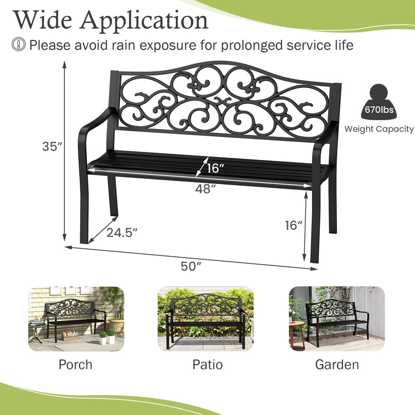 Giantex Outdoor Bench with Floral Pattern Ergonomic Backrest & Slatted Surface