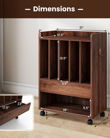 Giantex Record Player Stand, Rolling Turntable Stand with Drawer, Hook & Lockable Wheels