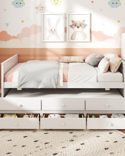 Cadre de lit double Giantex avec lit gigogne simple et 3 tiroirs de rangement