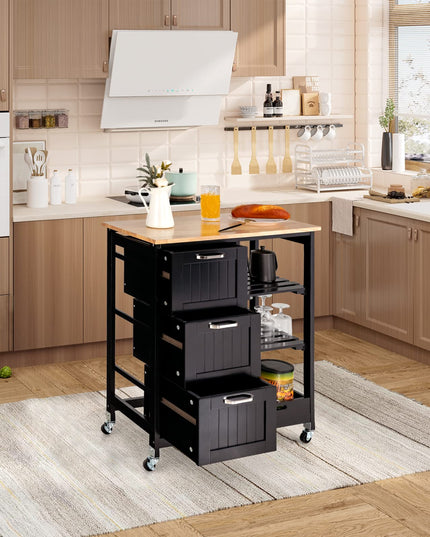 Giantex Kitchen Island Cart with Storage, Bar Serving Cart on Wheels with 3 Deep Drawers